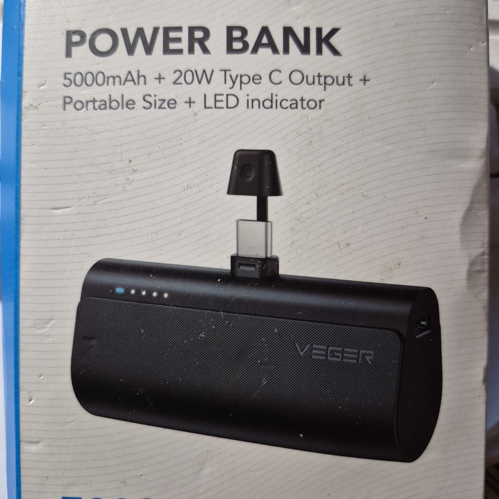 Black Power Bank 5000mAh with 20W Type C Output